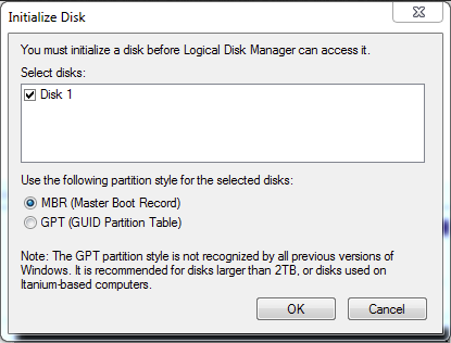 Utilizzo del Disk Management tool Windows
