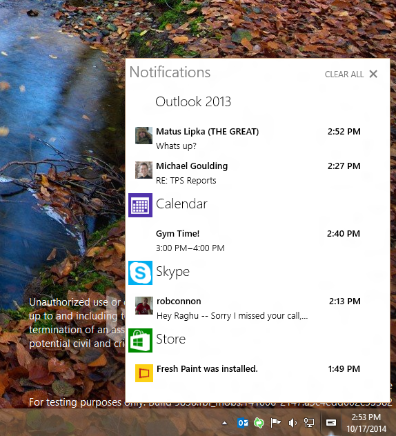 Windows 10 con il Centro notifiche