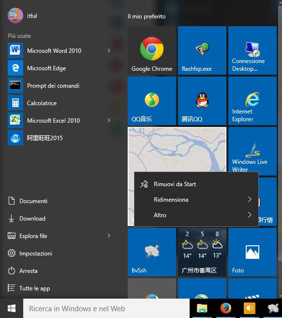 menu Start di Windows 10