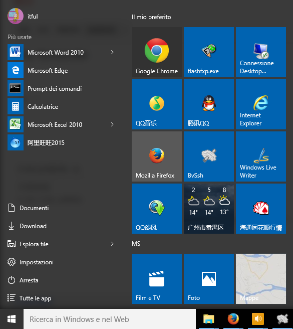 menu Start di Windows 10