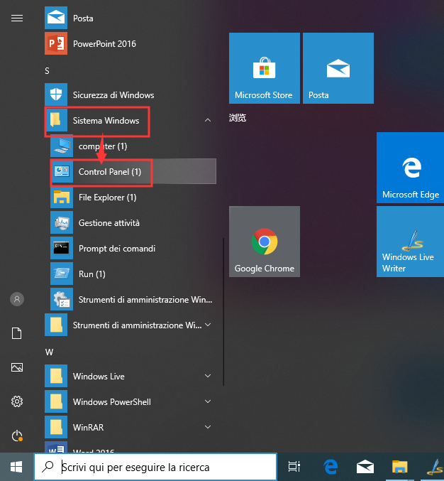 Pannello di Controllo in Windows 10